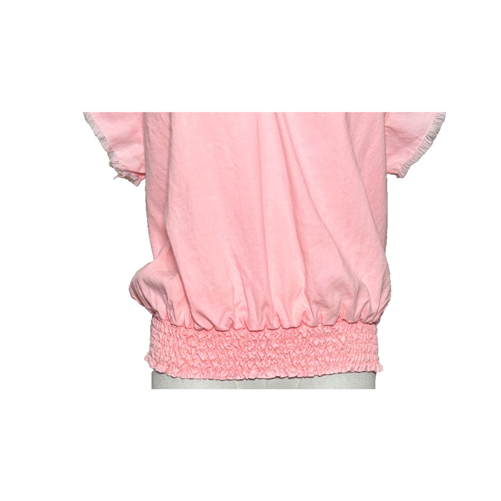 Cloth Stone Pink Sun Washed Raw Edge Short Sleeve Smocked V Neck Top Medium - Picture 2 of 8